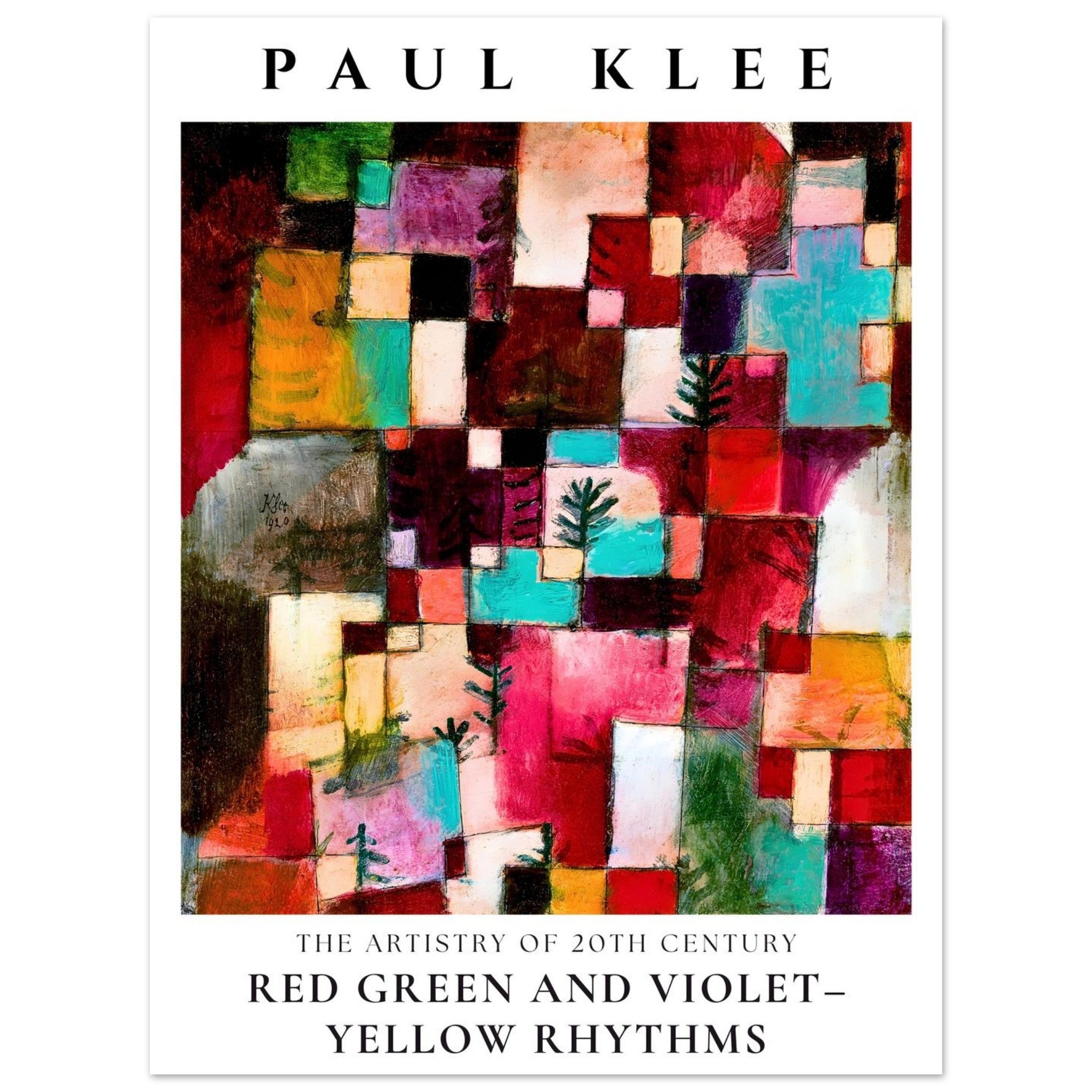 Artfulprints Poster Paul Klee - Red green and violet-yellow rhythms  - 30x40 cm - Meerkleurig