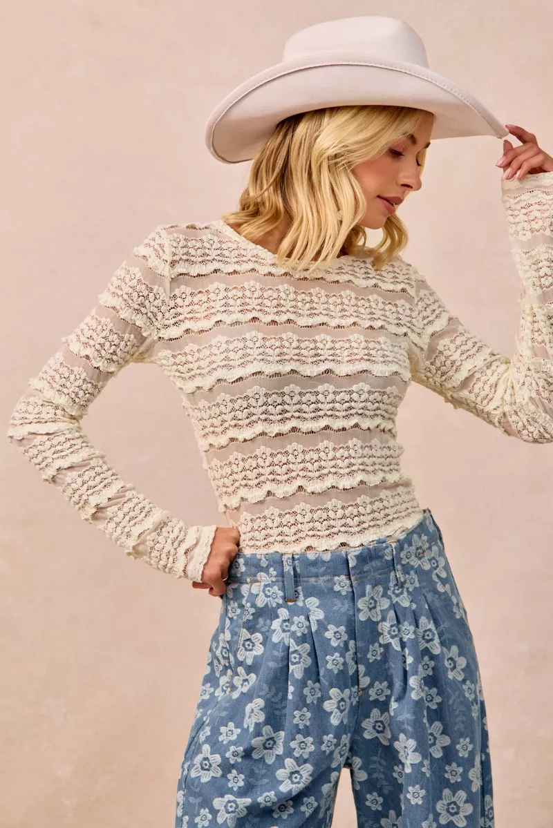Ruffles Detail Flower Lace Top