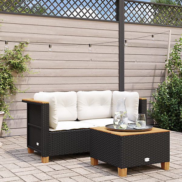 Canapés d'angle de jardin et coussins 2 pcs noir résine tressée vidaXL
