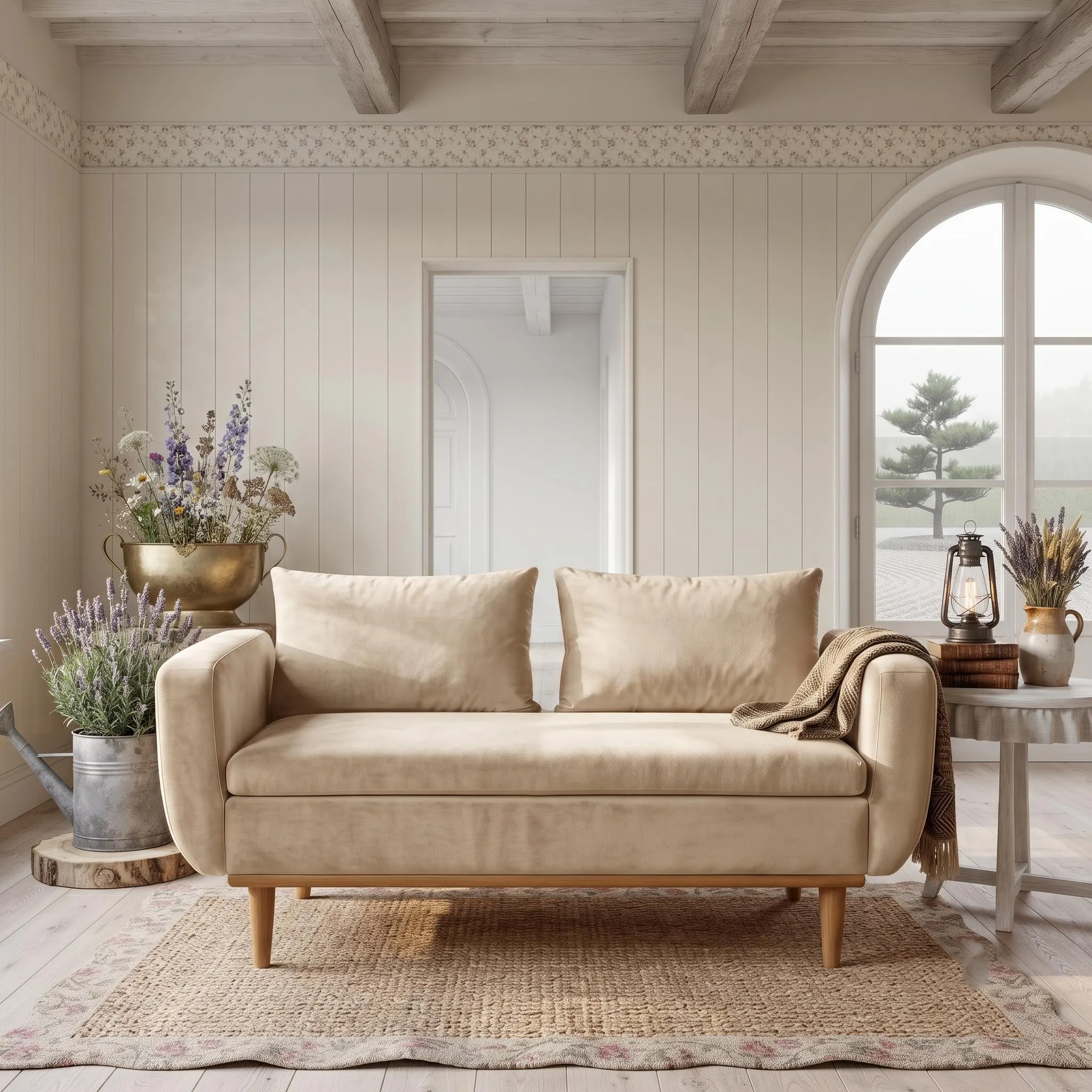 Modern Boho Storage Bench, Velvet Upholstered Loveseat with Cushions
