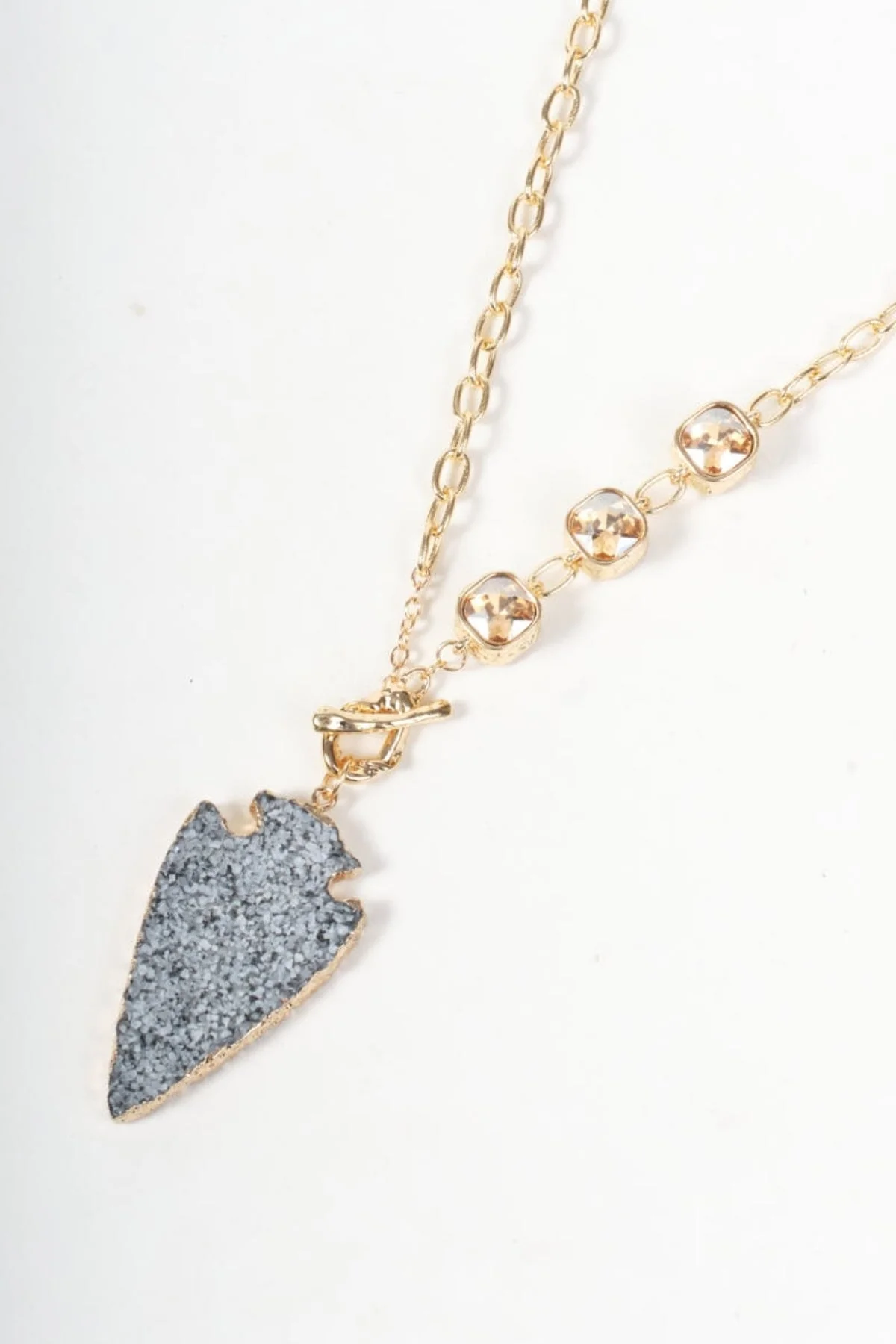 Diamante And Fob Gold Necklace