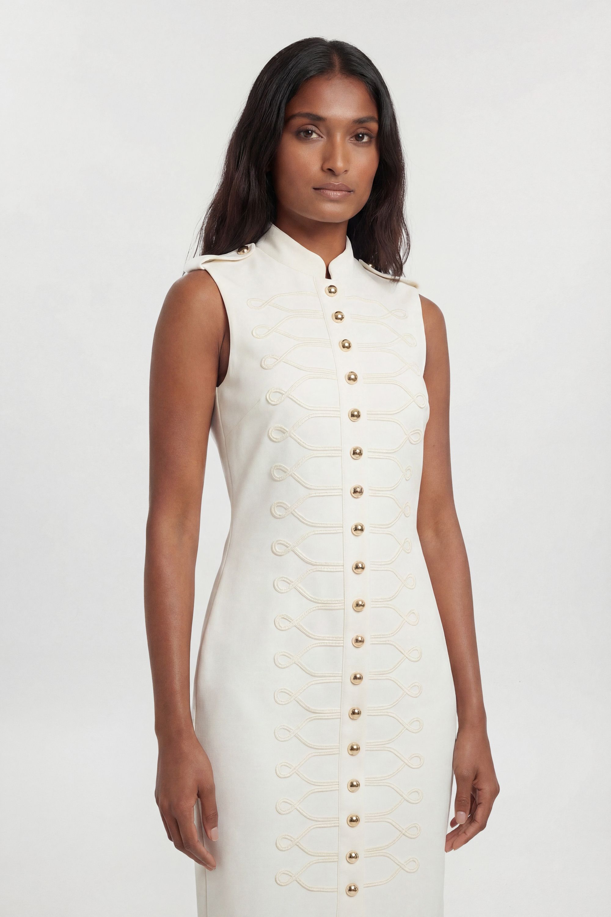 KarenMillen Compact Stretch Button Detail Straight Pencil Dress