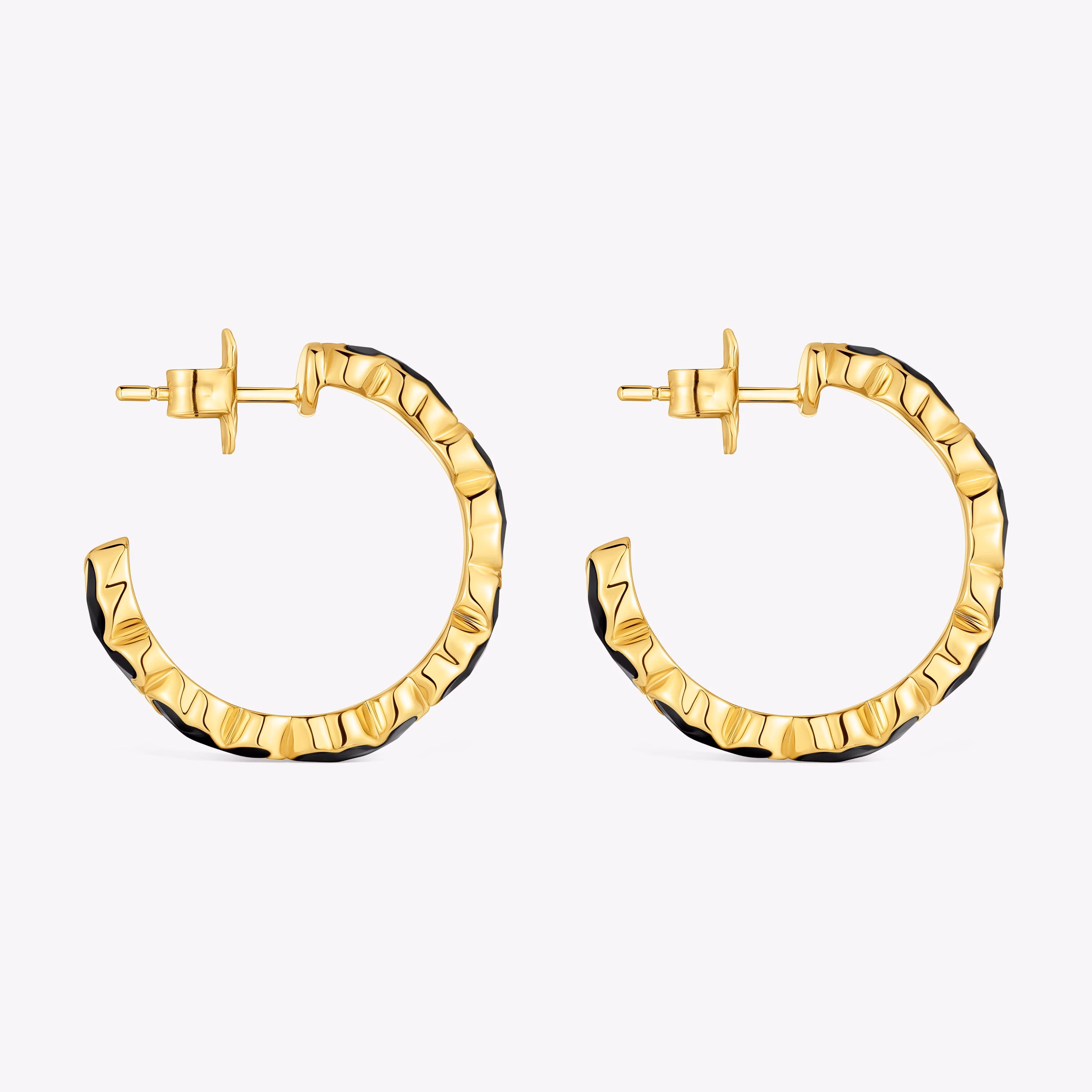 Pendientes de aro con baño de oro 18 kt sobre plata y osos en ónix Icon Color