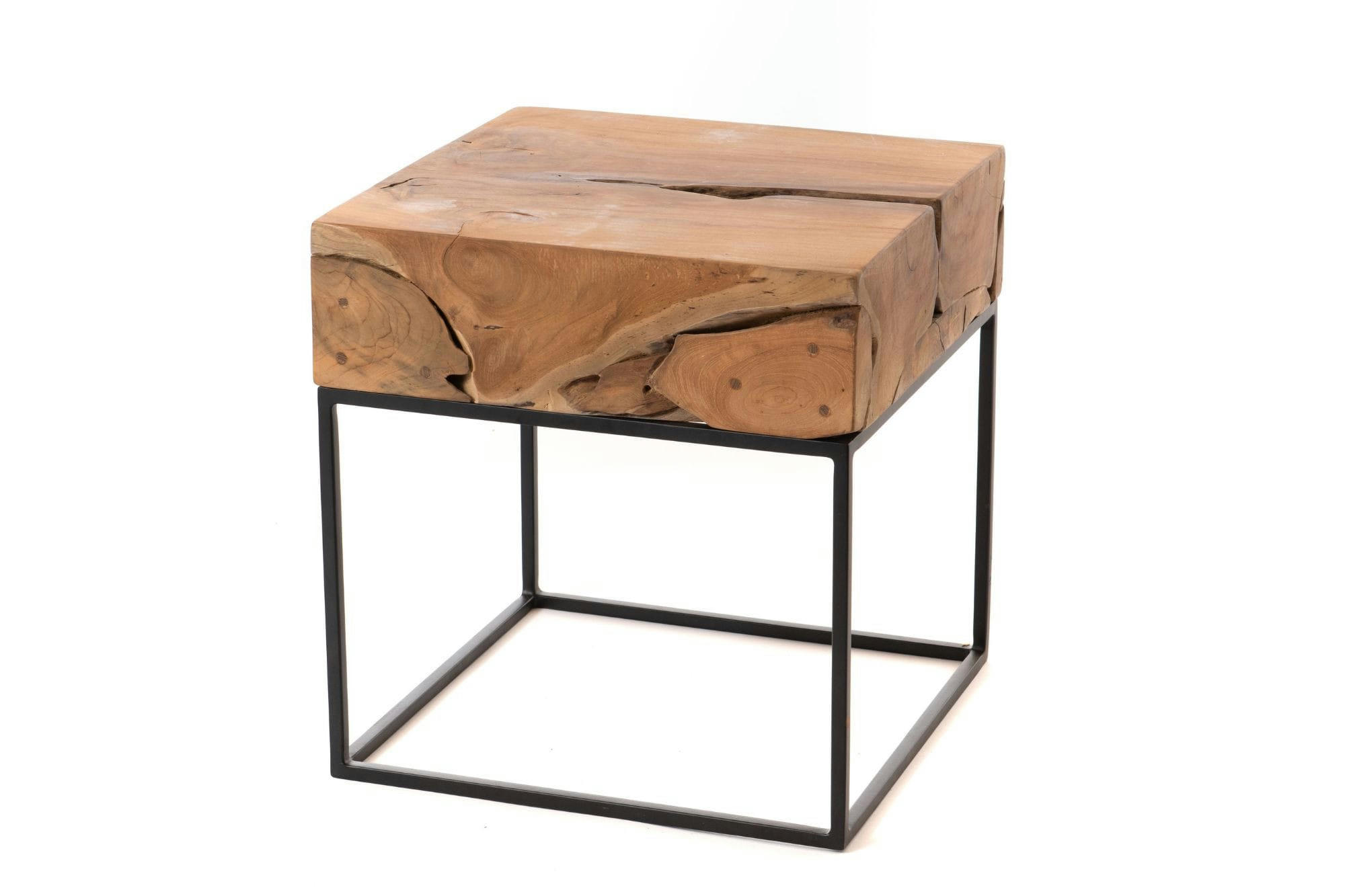 MONTREAL - Bout de canapé en teck massif et métal noir