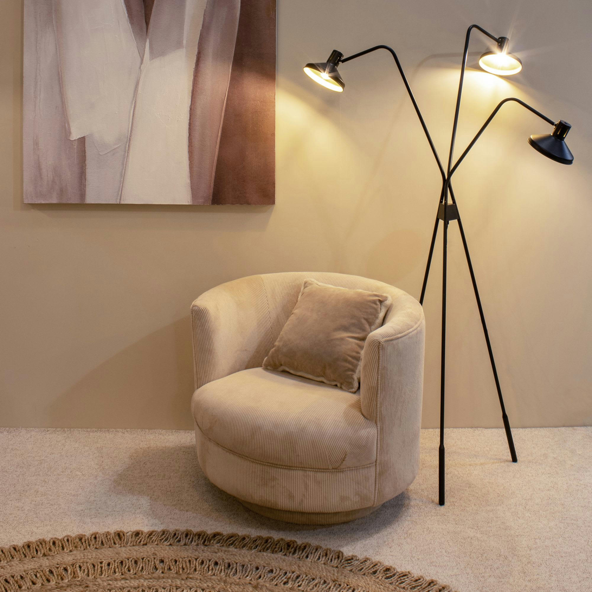 SNAKE - Lampadaire trépied en métal noir et doré h158cm