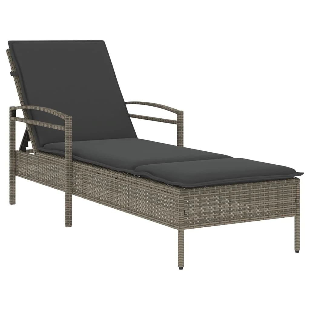 vidaXL Sun Lounger Grey Poly Rattan, Powder-Coated Steel And over - 79.0 x 24.8 x 31.9