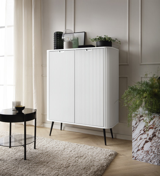 Komoda wysoka na złotych nogach ZOVA 103 cm Biała