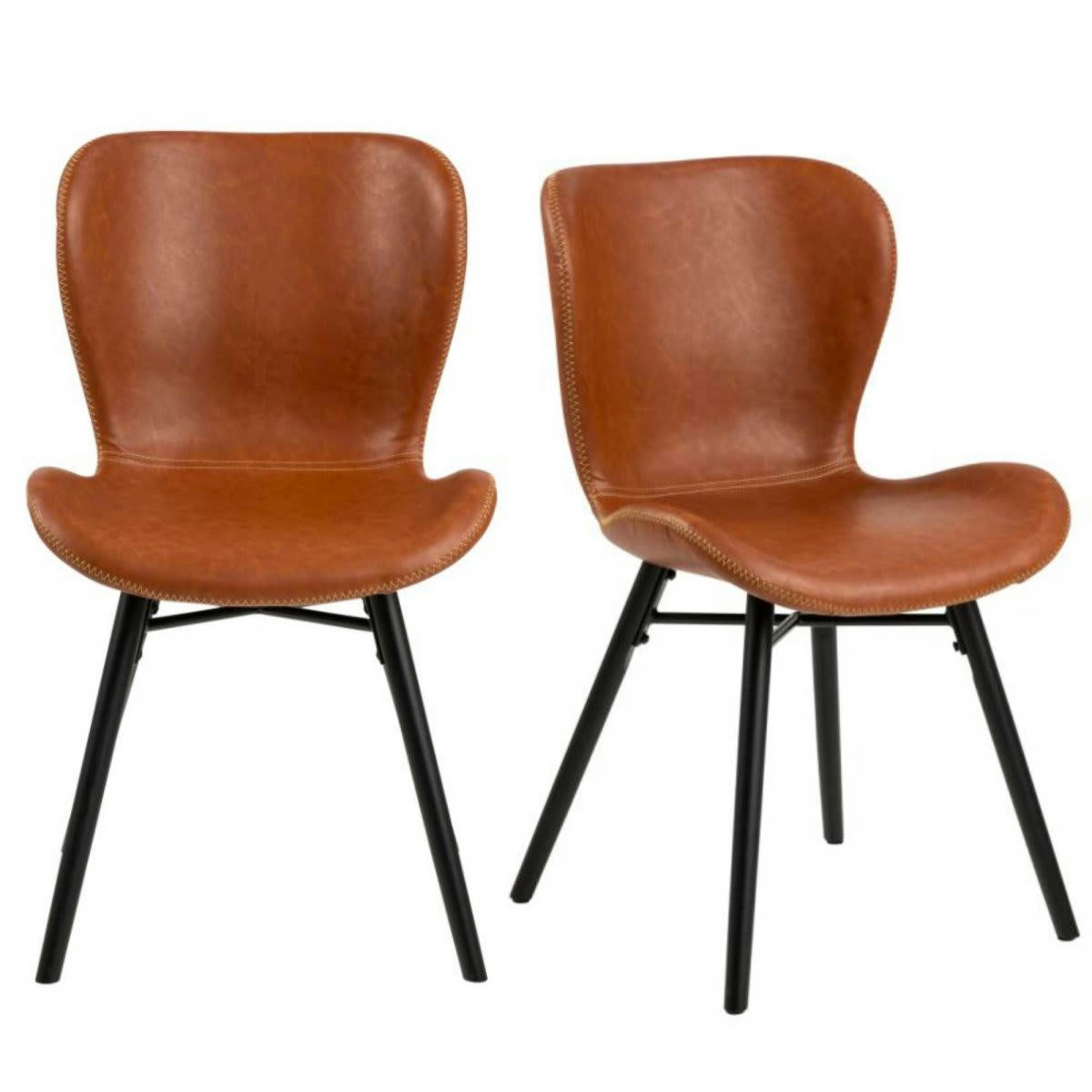 MATILDA - Lot de 2 chaises en simili camel pieds noir