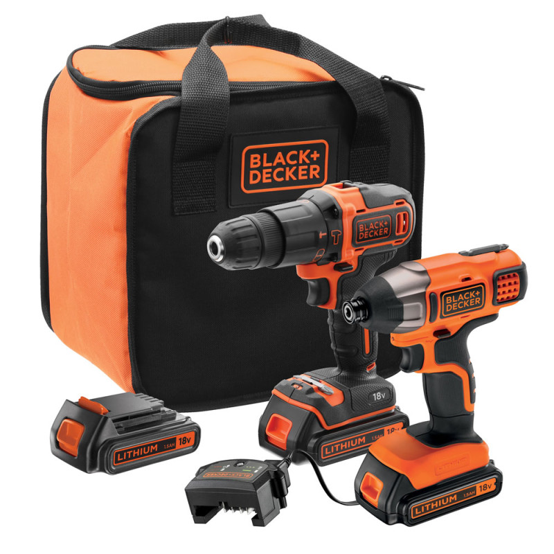 Pack de perceuse à percussion et visseuse à chocs sur batterie BCK21S2S-QW 18 V BLACK DECKER