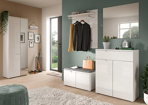 Hama- Combinaison de vestiaires (L/H/P : 175x193x37 cm) en imitation blanc et blanc brillant profond