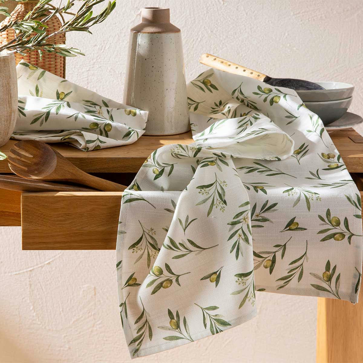 OLIVES - Torchon en métis vert 50x75