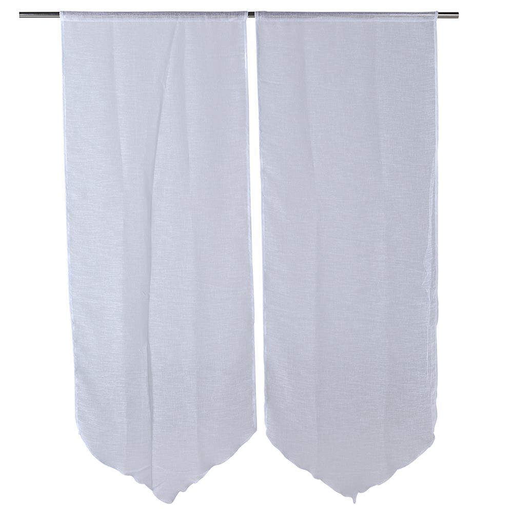 Vitrage passe tringle finition pointe effet lin uni blanc 60x160 cm x2