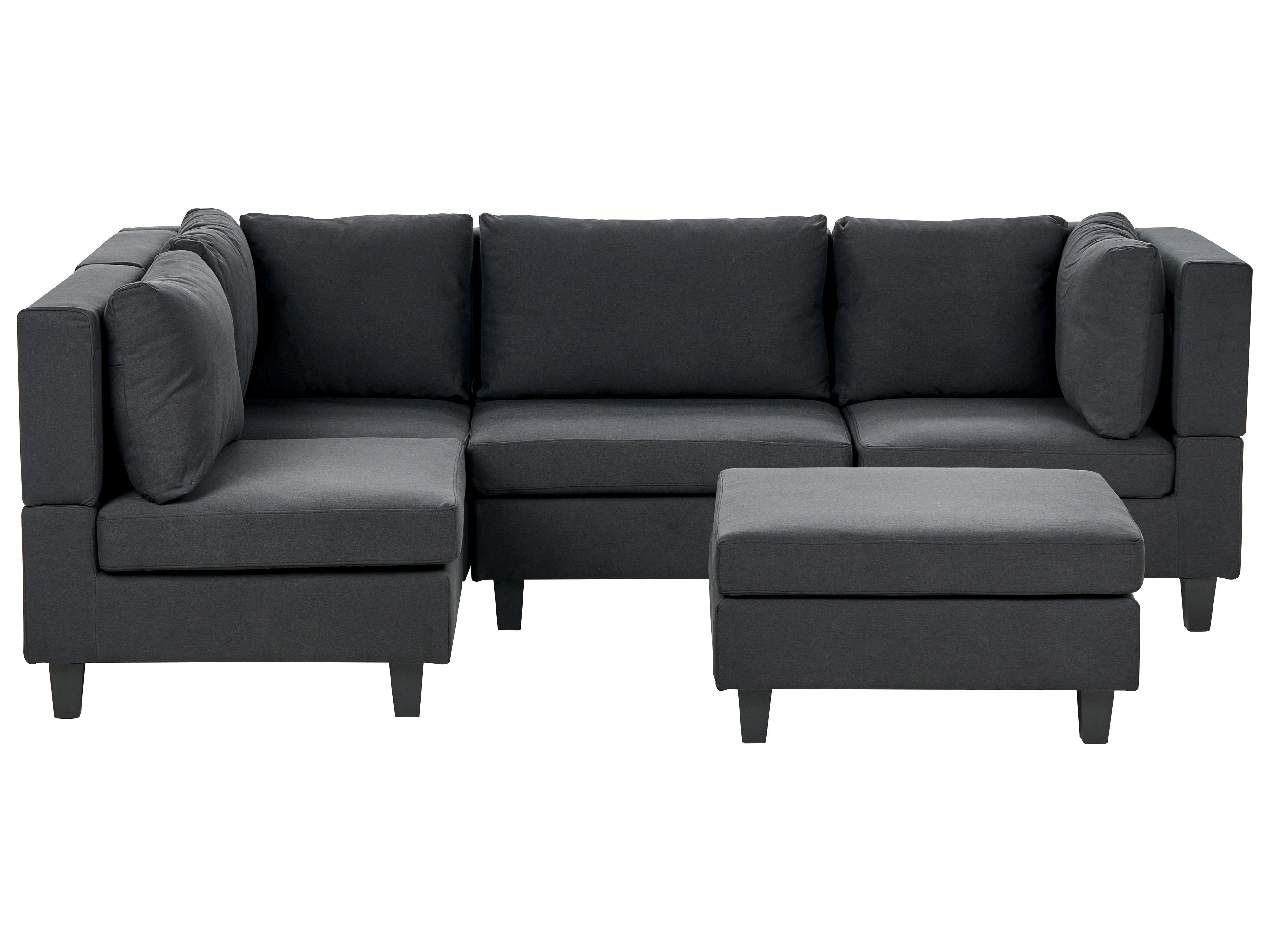Modular Corner Sofa 4 Seater UNSTAD Fabric Black with Ottoman Right Hand
