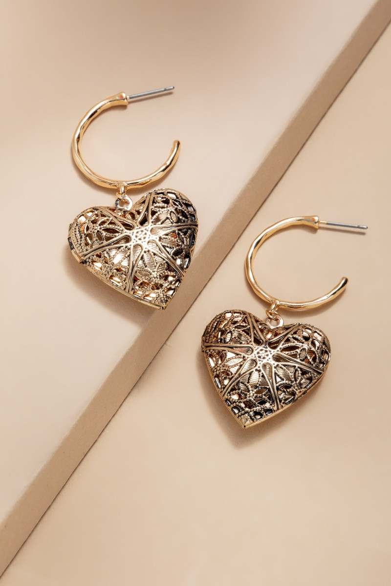 Liza Heart Locket Drop Earrings