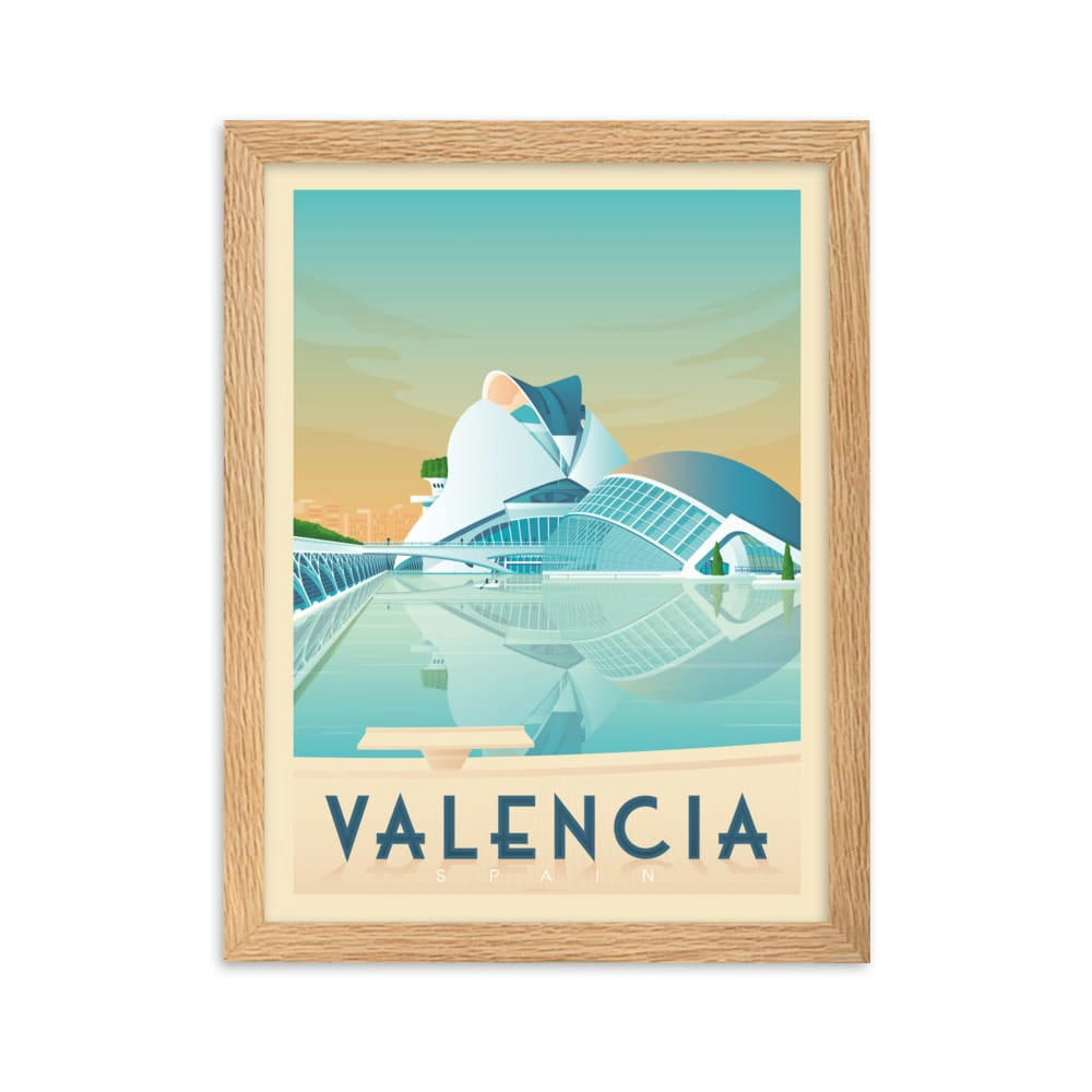 - Affiche Valence Espagne avec Cadre (Bois) 21x29,7 cm