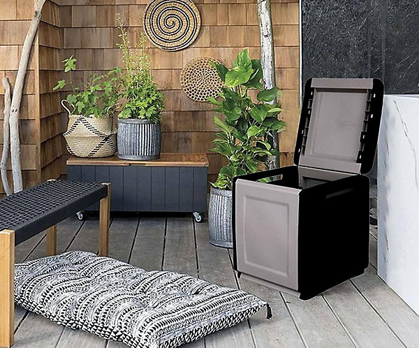 Malle Azziuro, Coffre polyvalent, Malle de rangement, Boîte de rangement, 100% Made in Italy, 54x53h57 cm, Gris clair et noir