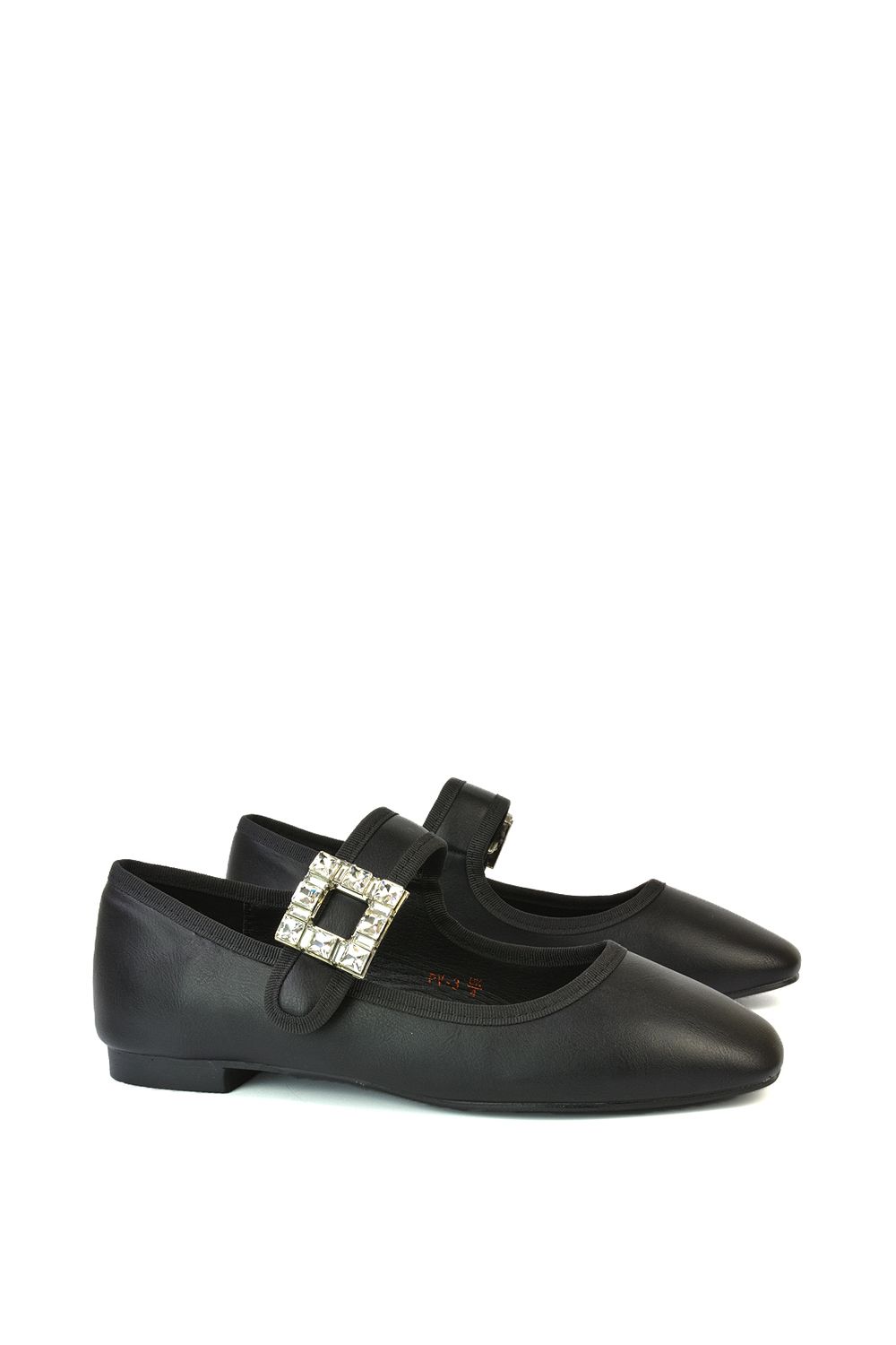 XY London Rhyse' Mary Jane Diamante Buckle Square Toe Pumps