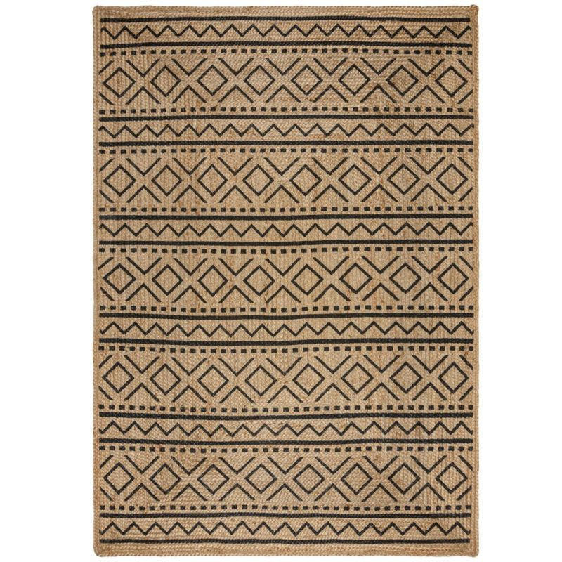 LUIS - Tapis en jute naturel motifs geometriques noirs 160 x 230