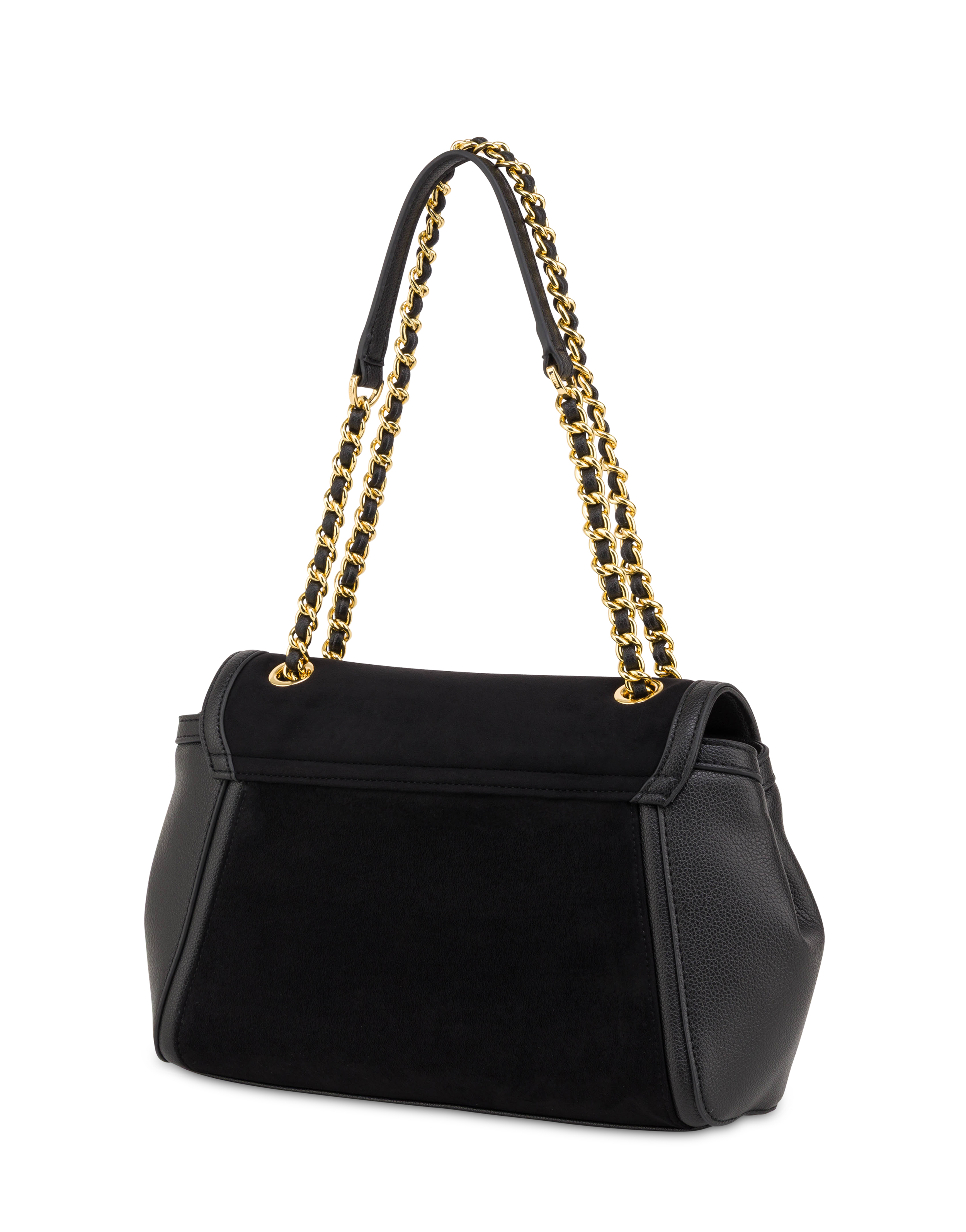 Borsa A Spalla In Mini Grained Pu E Fabric Suede Nero/nero