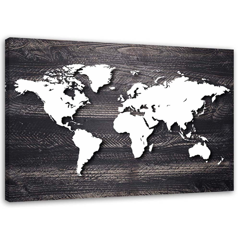 Feeby Obraz na płótnie Mapa świata na szarym drewnie 60x40