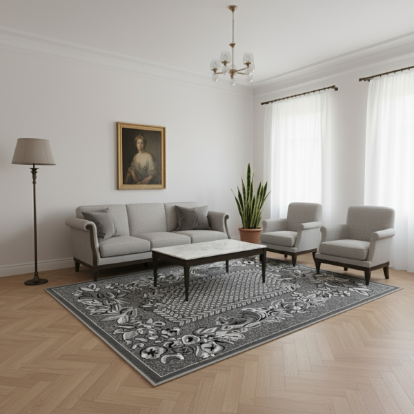 Dywan klasyczny szary ogród do salonu pokoju - 70x130 cm - modny solidny