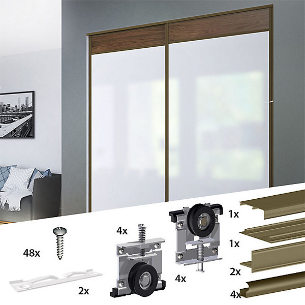 Kit SLID'UP 230 aluminium anodisé bronze pour 2 portes de placard coulissantes 19 mm - rail 1,8 m - 70 kg