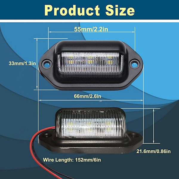 BASHLWUA Lot de 4 feux de plaque d'immatriculation LED blancs au xénon, 12 V-24 V CC, étanches, 6 SMD, pour camions, SUV, remorque