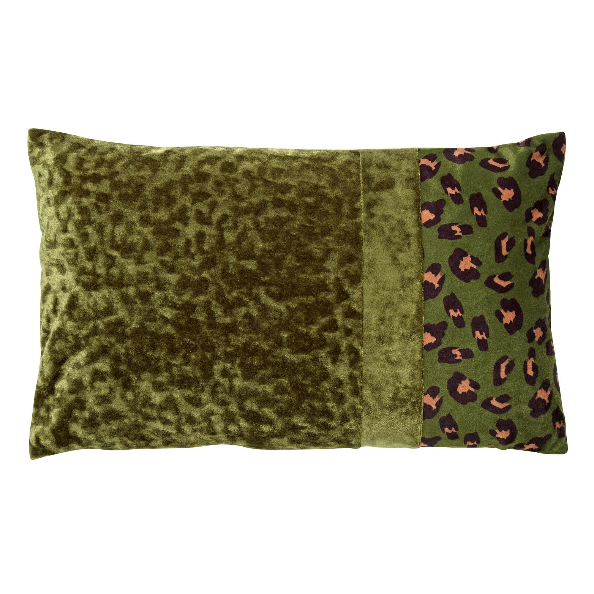 - Housse de coussin vert en velours-30x50 cm avec imprimé animalier