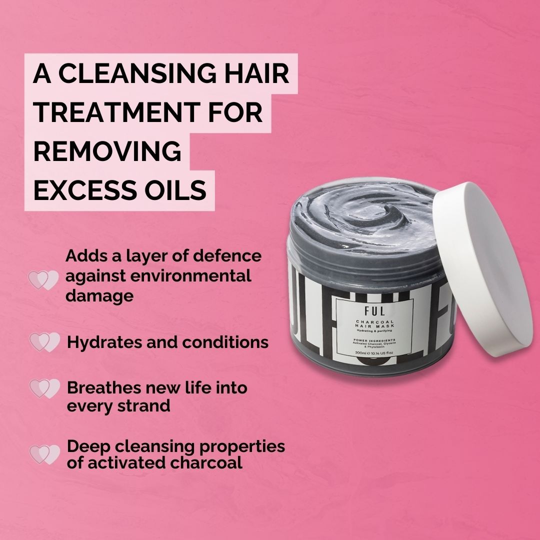 FUL Charcoal Hair Mask 300ml – Deep Cleansing & Detox Treatment for Oily Hair & Scalp - Purifies & Balances