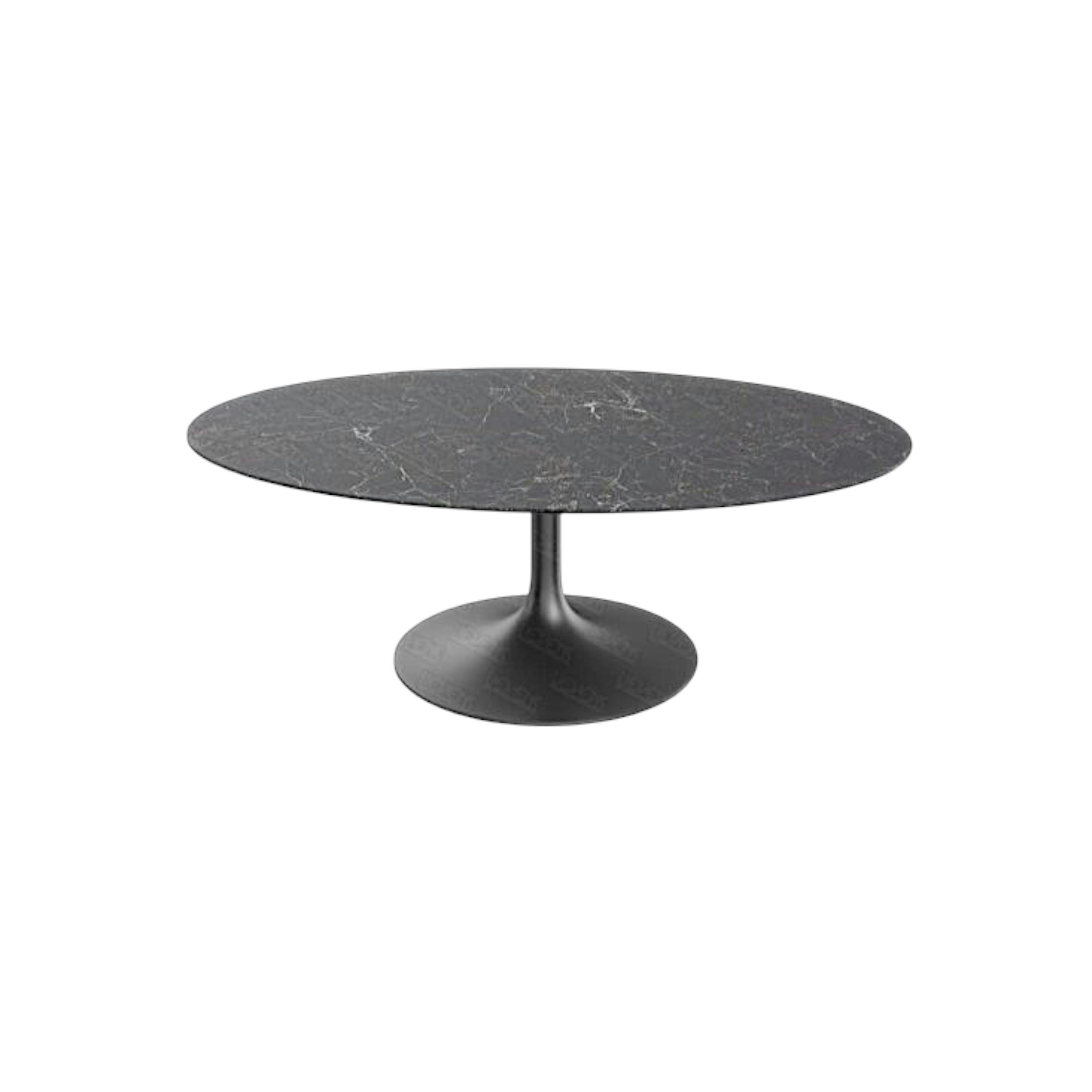 Table basse céramique grise marbrée ovale, pied tulipe LIGURIE