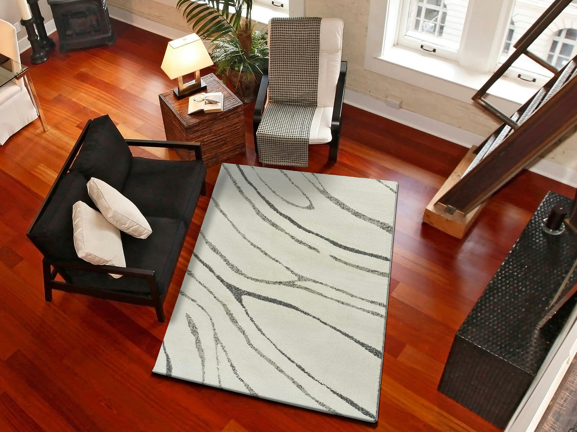 NIAMEY - Tapis recyclé design abstrait en noir et blanc, 115x170 cm