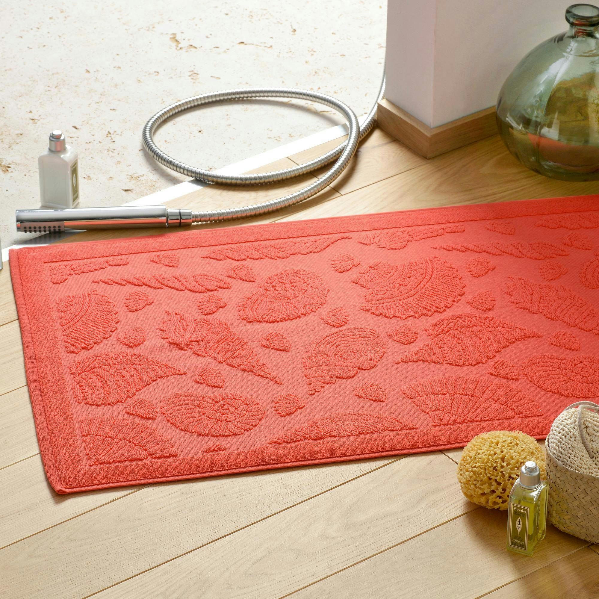 CRUSTACE - Tapis de bain 60x100 orange corail en coton 800 g/m²