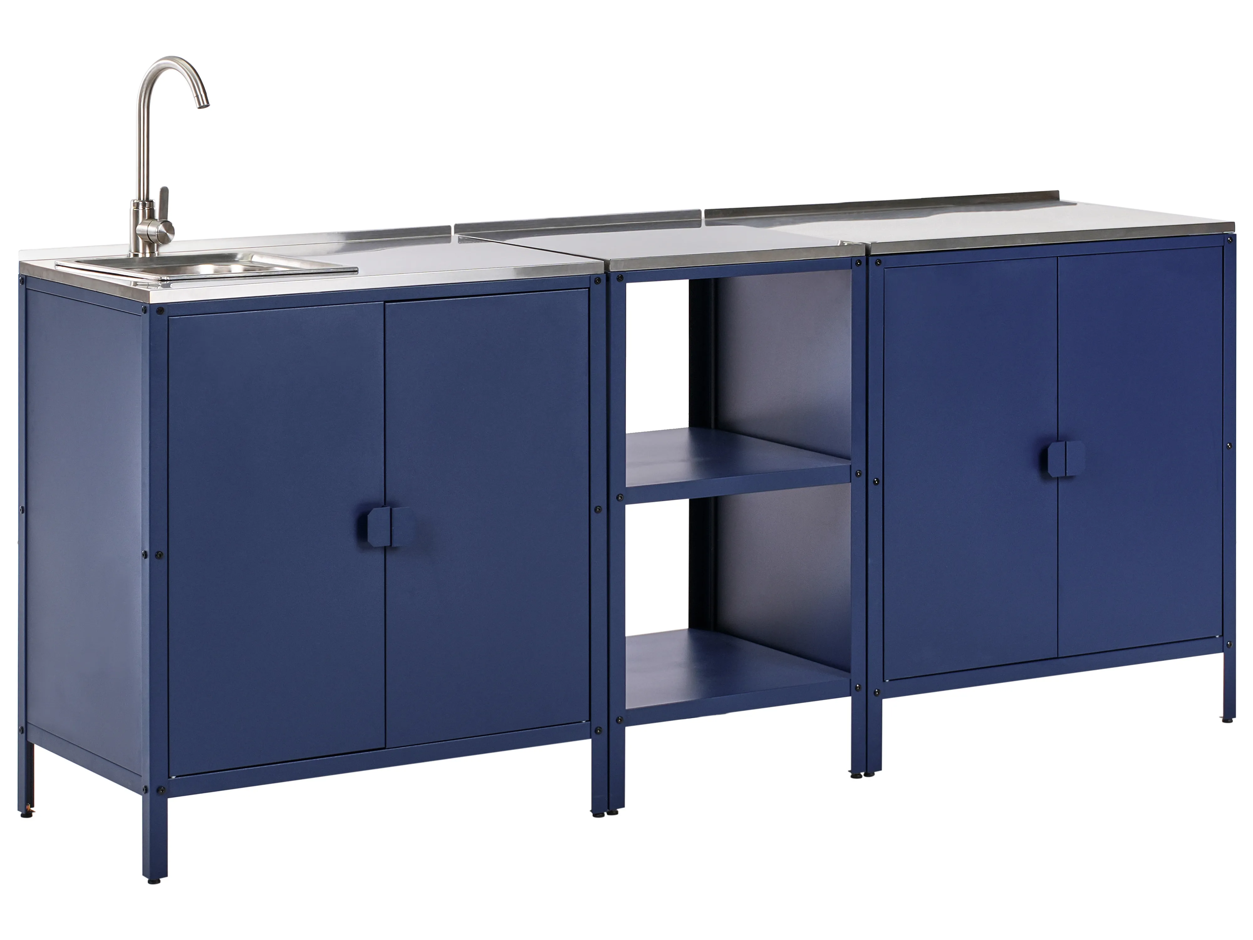 3 Piece Outdoor Kitchen Set with Sink VILAMA Metal Blue
