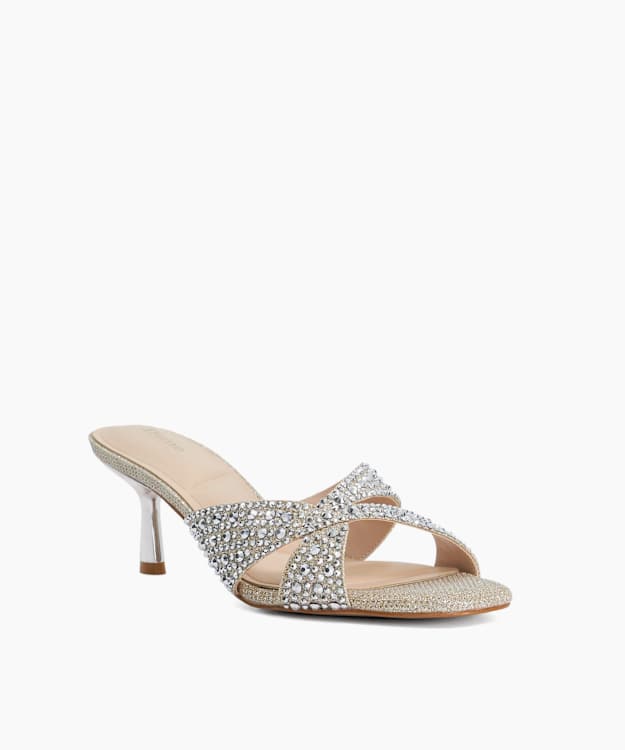 Monette Gold - Embellished Cut-Out Heeled Mules