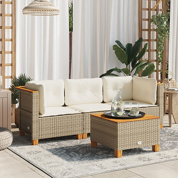 Canapé de jardin avec coussins 3 places beige résine tressée vidaXL