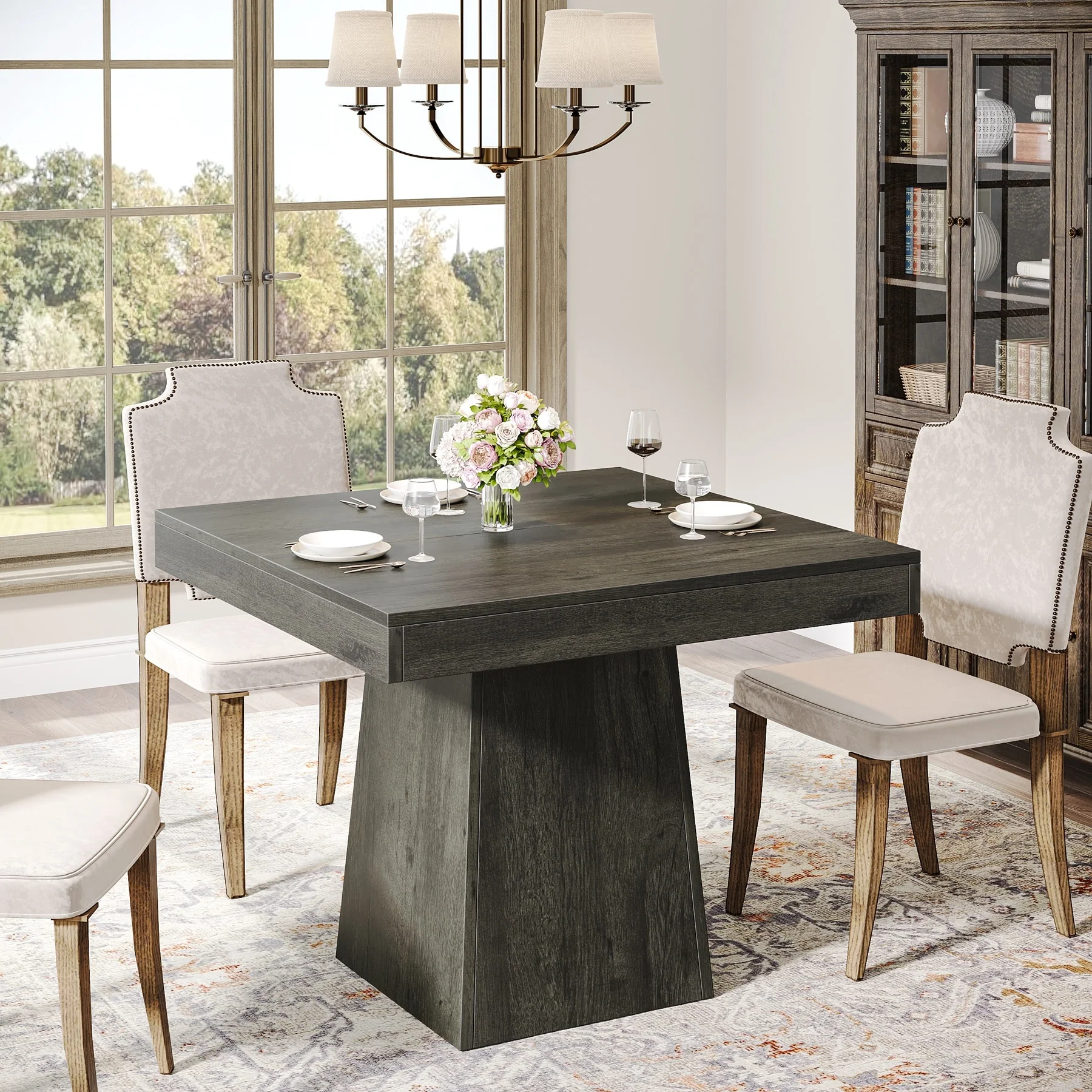 Square Dining Table for 4, 31.5-Inch Kitchen Table with Pedestal Base - 31.5D x 31.5W x 29.53H