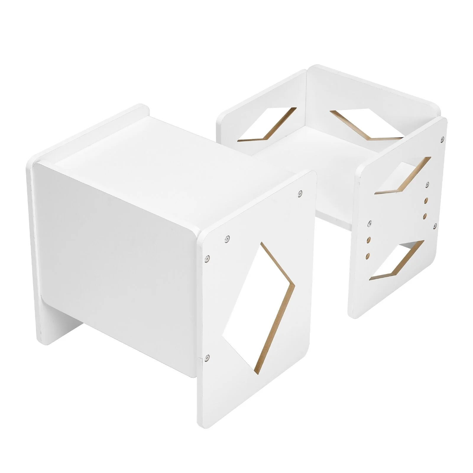 White MDF Adjustable Kids Table Chair Set with Pattern & Handle - 15.4 x 12 x 15 in