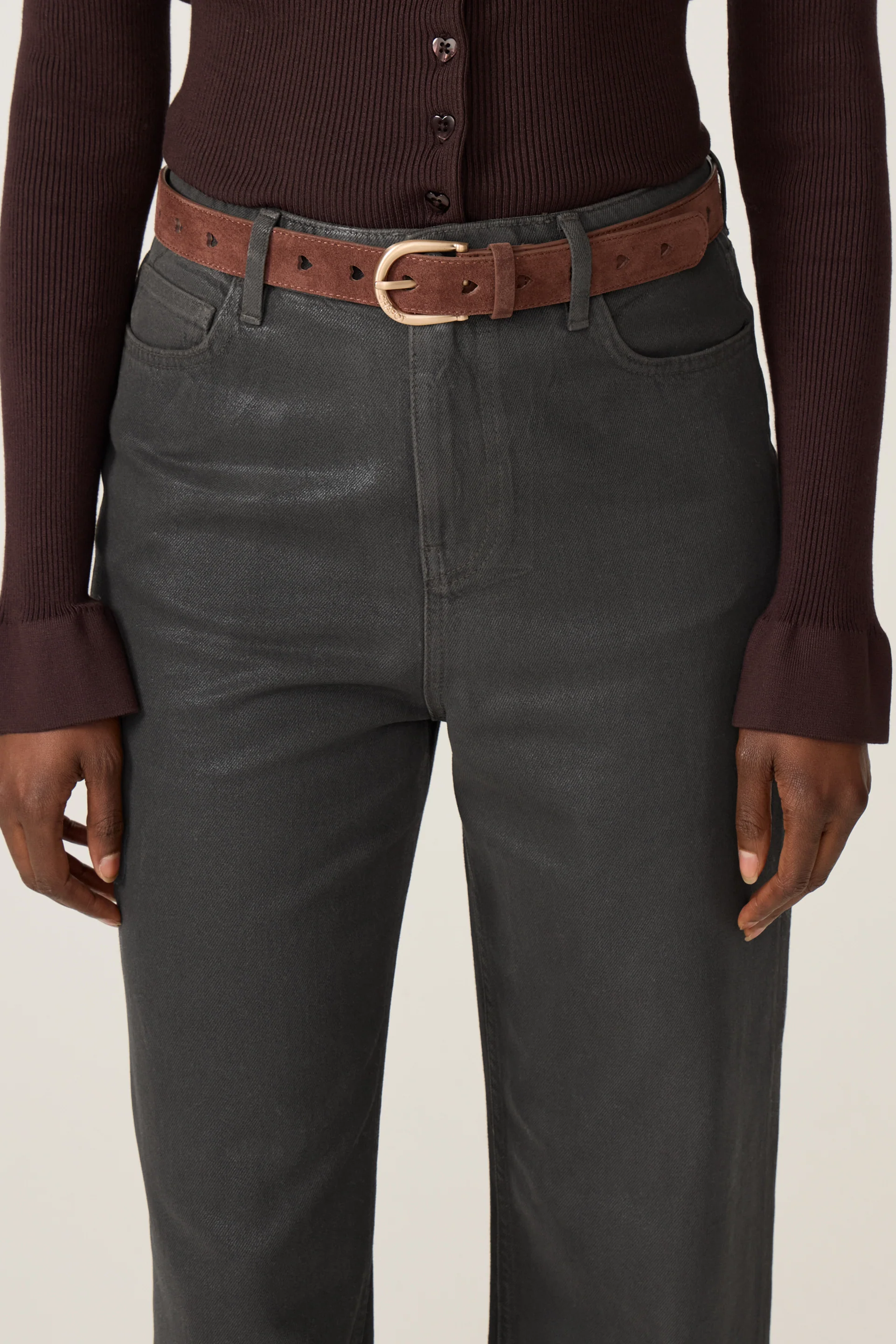 Cut It Out Heart Belt Suede | Chocolate Brown