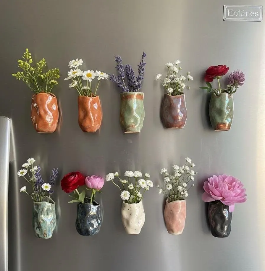 Cute mystery assorted wobbly Ceramic pot fridge magnet , mystery ceramic fridge magnet budvase, 6-8 cm,