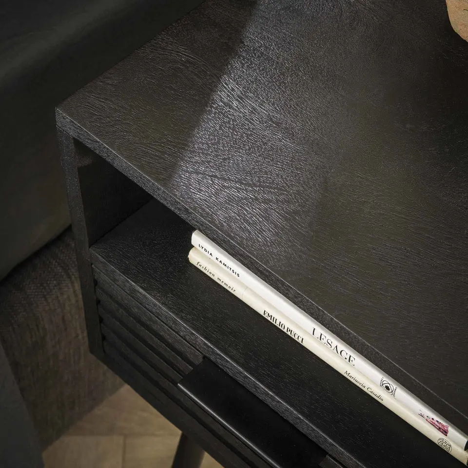 Zwart mangohouten nachtkastje Hazel 1 lade - 35x35x60 cm - Mangohout - Bruin