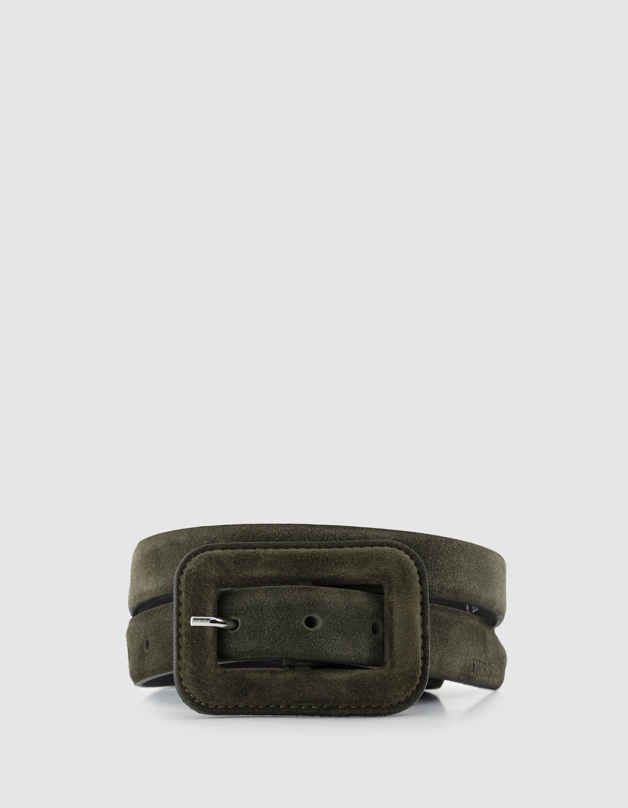 Ceinture kaki cuir velours boucle rectangle Femme