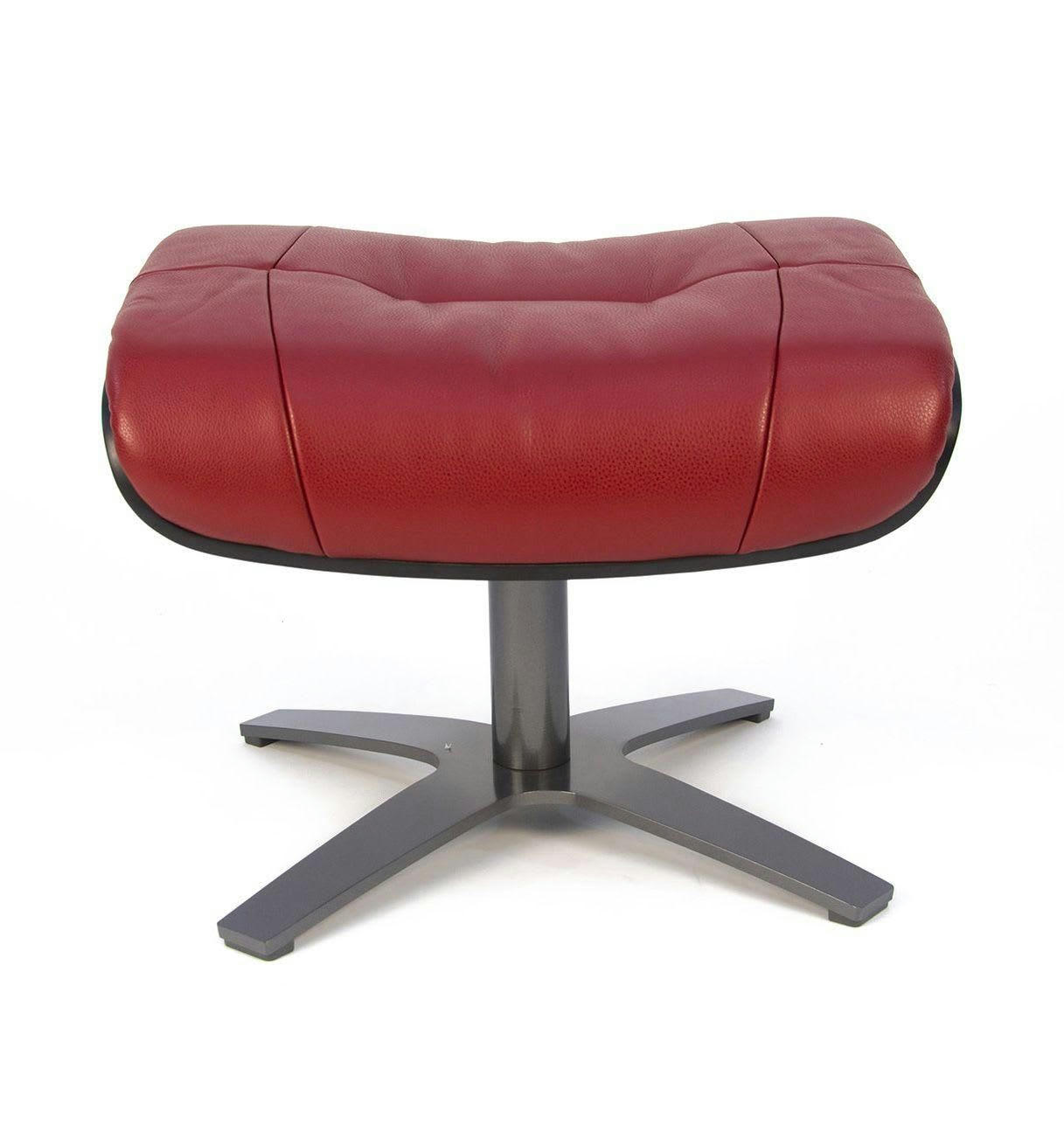 VÉGA - Pouf Cuir et Chêne Noir - Cuir Rouge