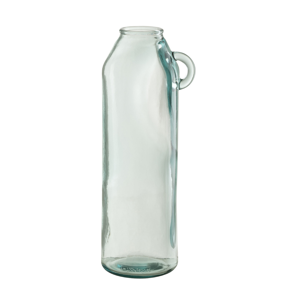 J-Line vaas Handvat Cilinder - gerecycleerd glas - large - 45 cm hoog