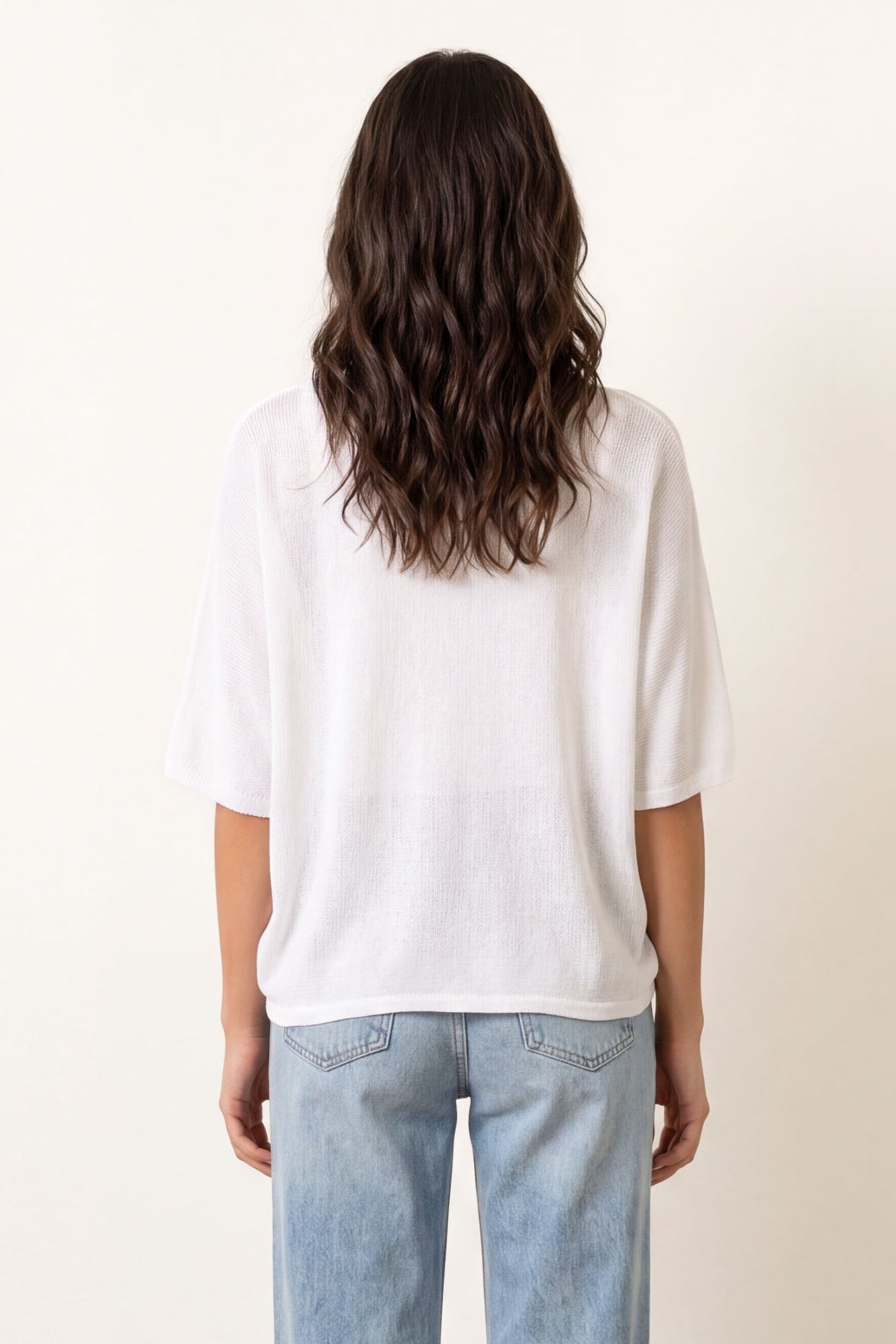 Blue Vanilla White Thin Knit Button Front Boxy Cardigan