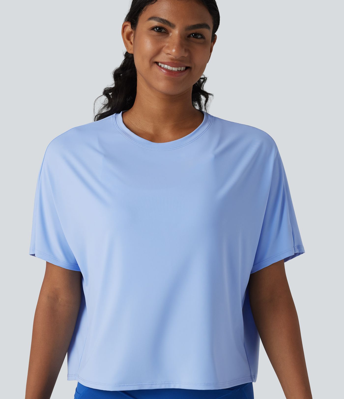 Haut de sport yoga col rond manches chauve-souris décontracté effet frais InstantCool séchage rapide, protection solaire UPF50