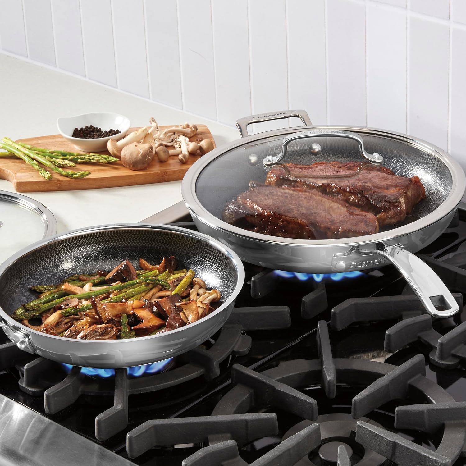 Cuisinart FusionPlus Hybrid Nonstick Stainless Steel Cookware Set, 4-Piece Skillet Cooking Set with PFAS-Free PURELYSEAR Ceramic Non Stick Technology, Scratch Proof, Cool Grip Handles, Dishwasher Safe