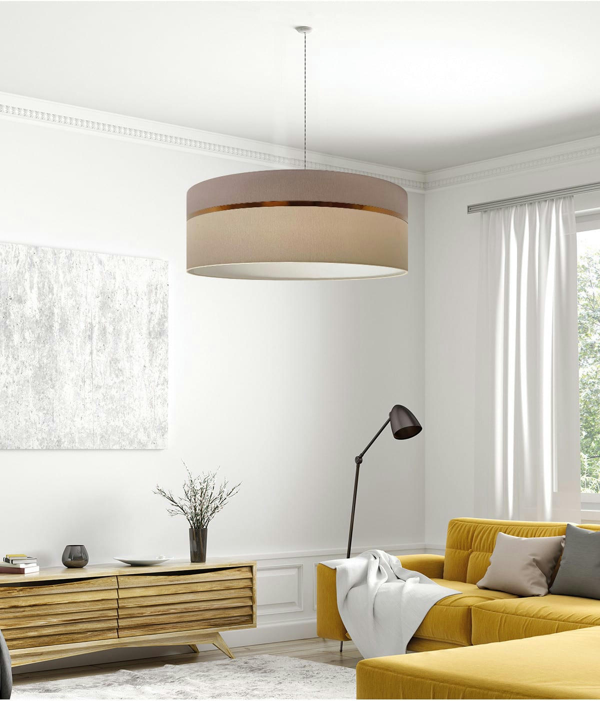 KHARANI - Suspension bicolore taupe & beige D: 65 x H: 25