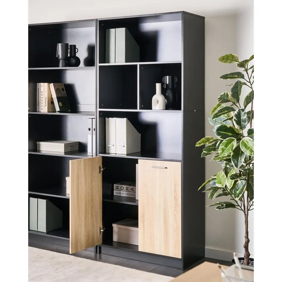 ZEHNA - Boekenkast 2 deuren - Bruin/Zwart - Vezelplaat