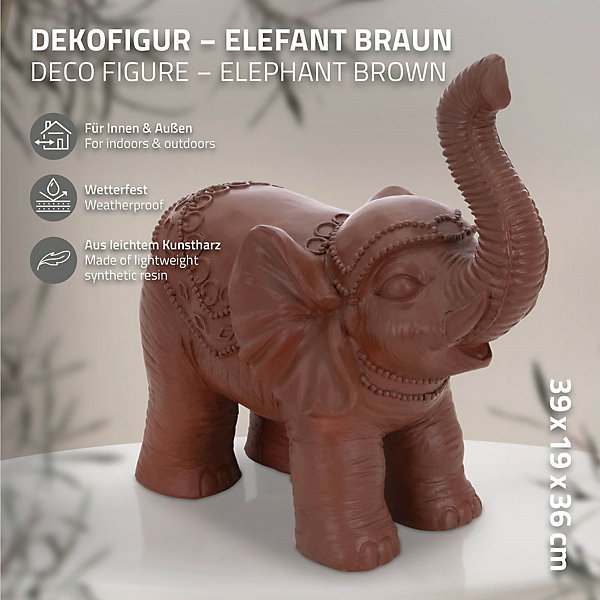 Figurine elephant marron 36x19x39 cm déco jardin MGO statuette antique orientale