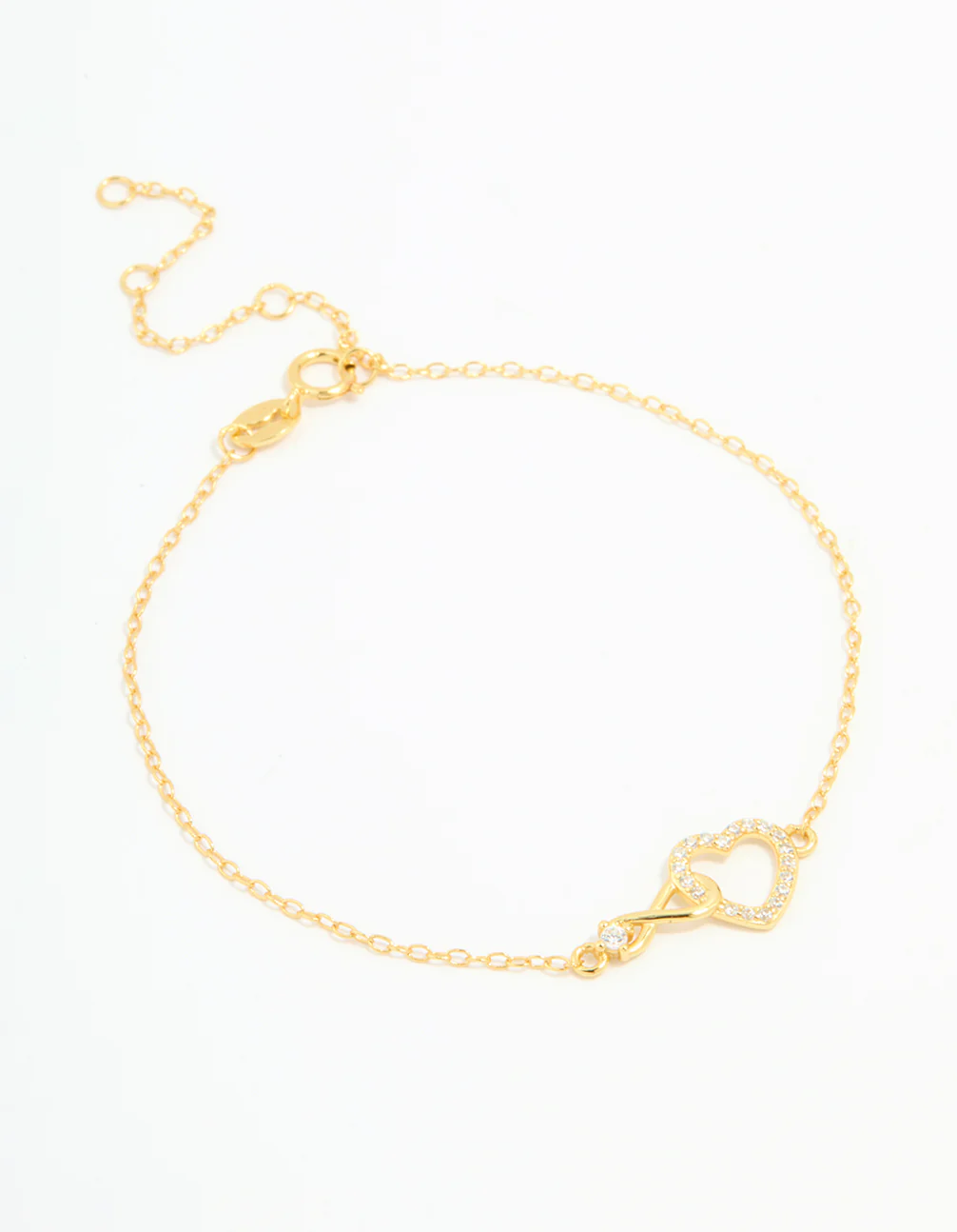 Gold Plated Sterling Silver Cubic Zirconia Infinity & Heart Bracelet